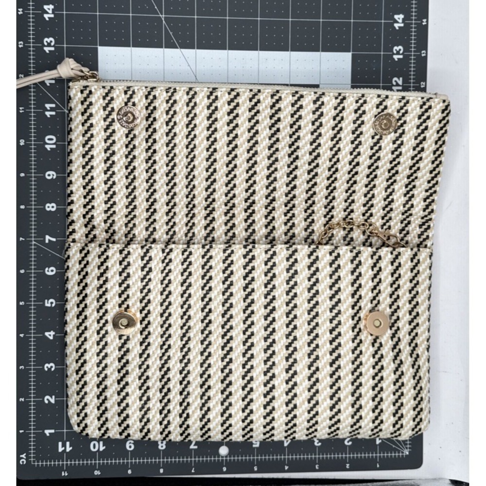 Moda Luxe Straw Cream Black White Foldover Clutch Crossbody Bag Resort Vacation - Picture 10 of 10